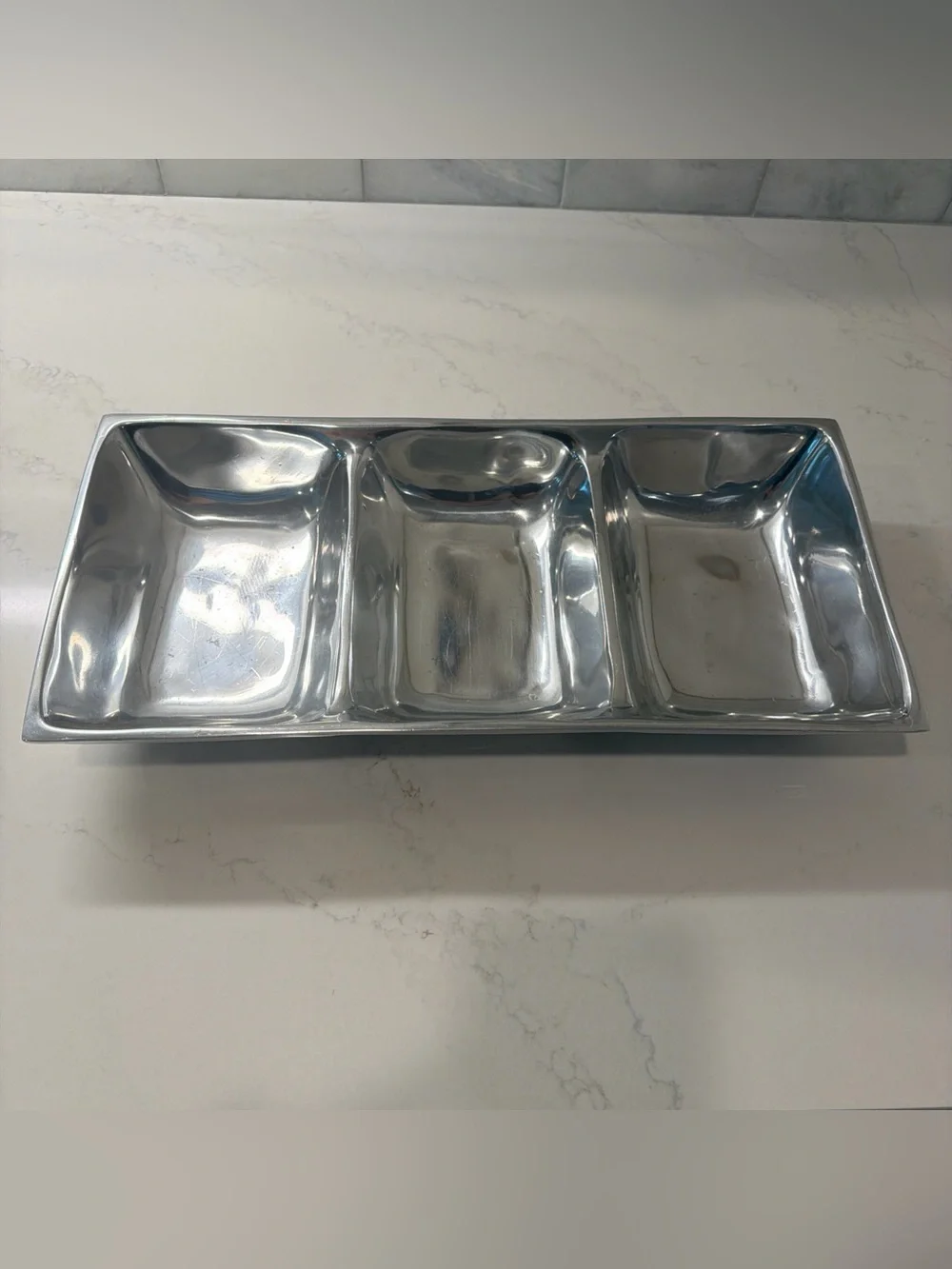 Pottery Barn Metal Divided Serving Tray | 3-Section Appetizer Platter | 16.5”x8”
